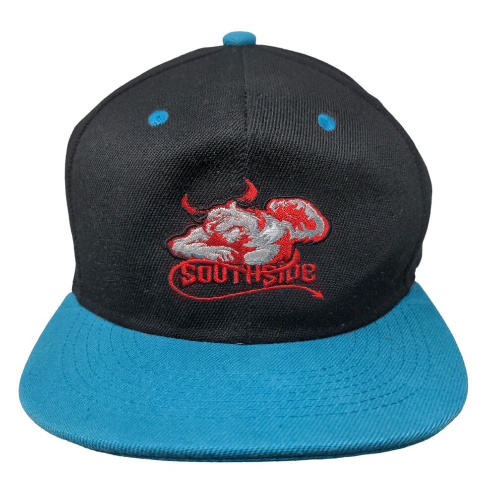 Premium Men's Snapback Hat Black Blue Embroidered Southside Devil Logo